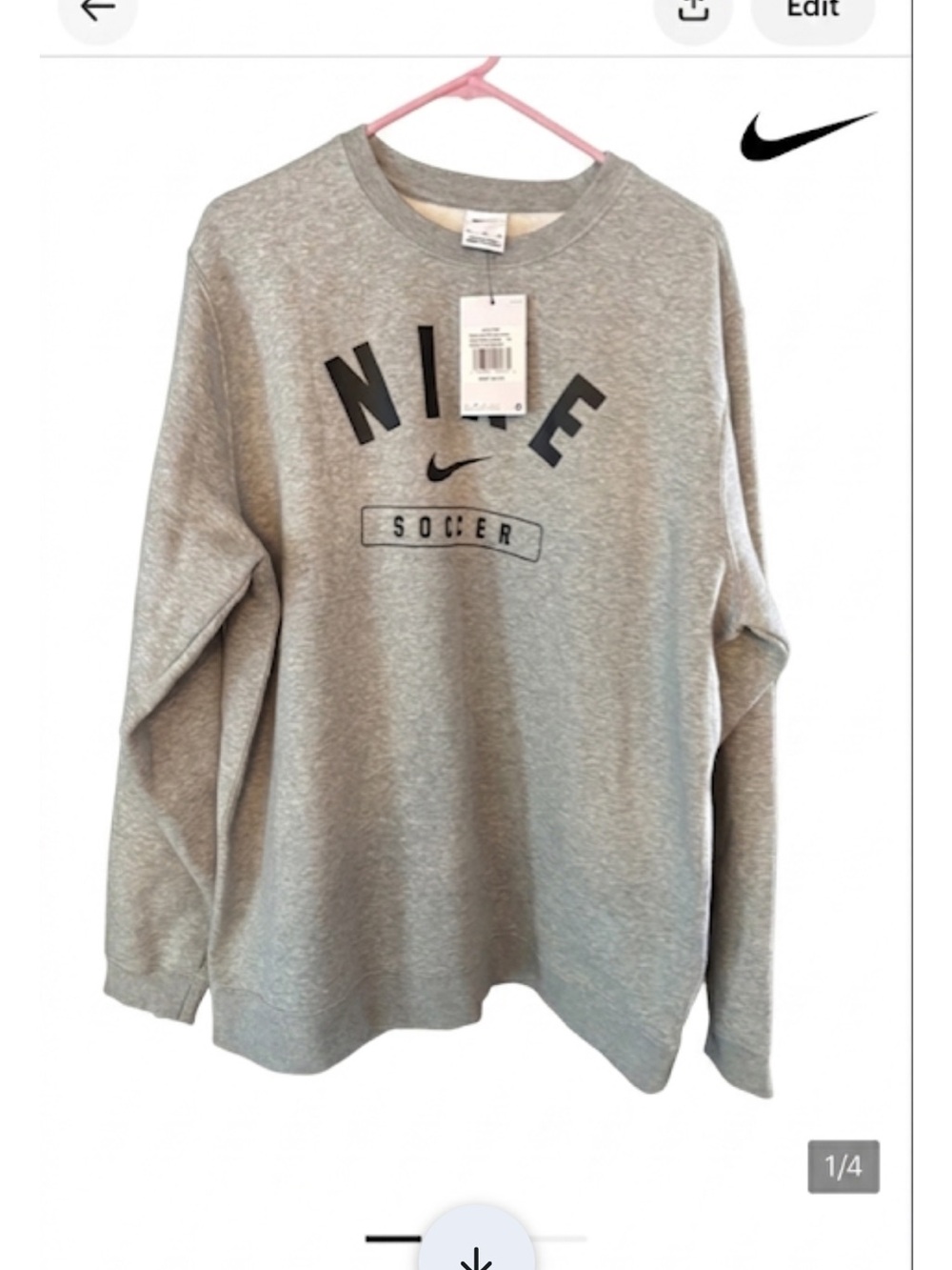 Nike Gray 'Soccer' Crewneck Sweatshirt nwt